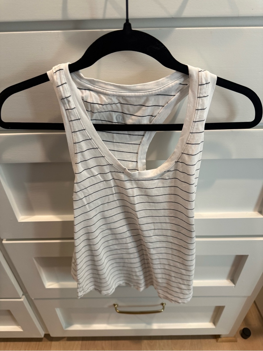 lululemon athletica White and Black Striped Racerback Tank